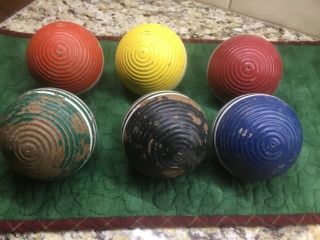 Set of 6 Vintage Striped Ribbed Croquet Balls 2