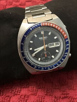 Rare 1977 Seiko Pogue 6139 - 6005 Pepsi Bezel Automatic Chronograph Watch