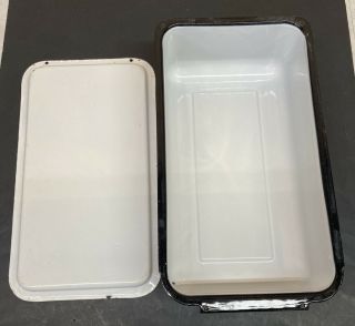 1vintage White & Black Enamel Fridge Refrigerator Ice Box W/ Lid Metal Container