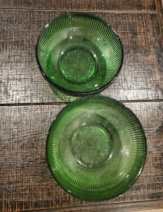 2 Vintage Ribbed Green Glass Bowl E.  O.  Brody Co Cleveland Ohio Usa Made 6 3/8”