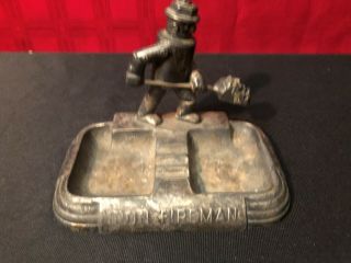 Vintage Iron Fireman Double Ashtray With Coal Robot By A.  C.  Rehberger Co.  Chicago