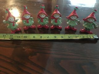6 Vintage Ceramic Red Green Pixie Elf Elves Christmas