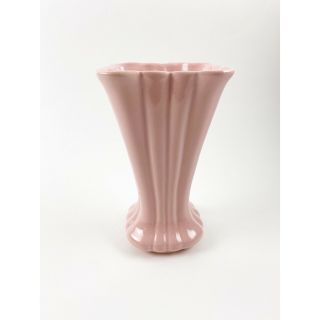 Pink Fluted 10 " Ceramic Vintage Vase Mid Century Modern Flowers Decor