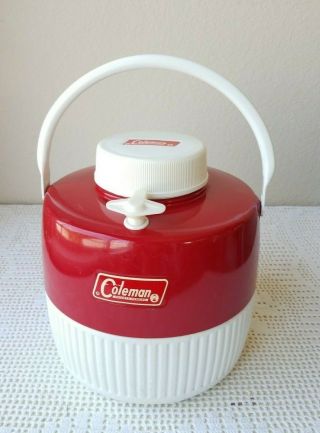 Vintage 1982 Red Coleman 1 Gallon Water Cooler Jug Complete With Top Pour Spout