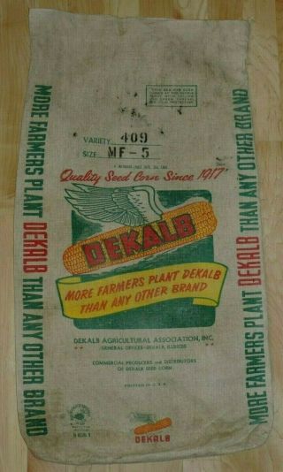 Vintage Dekalb Hybrid Seed Corn Bag Sack Winged Corn Ear Variety 409 Size Mf - 5
