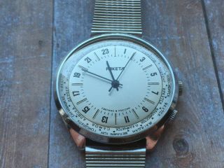 Vintage Watch Raketa 24 Hours World Time Ussr Caliber 2623 N.