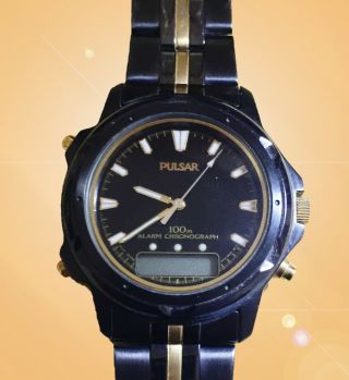 Rare Vintage Pulsar V072 - 0050 100m Alarm Chronograph Analog Digital Watch