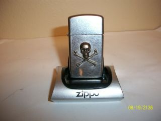 Zippo Slim Lighter Skull And Bones With Display Stand