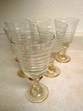 (6) Vintage Libbey Glass Goblets Sirrus Ringed Iridescent Yellow