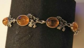 Vintage Art Nouveau Style Sterling Silver & Amber Bracelet - 11.  2 Gms