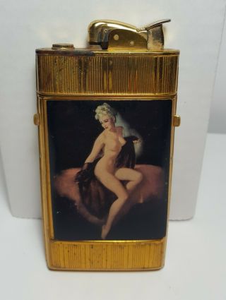 Vintage Evans Cigarette Case And Lighter Nude Woman Pinup