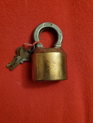 Vintage Segal Brass Padlock With 2 Keys Round Shackle