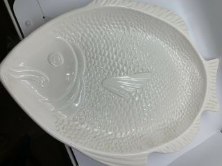 Vintage Whittier Pottery Fish Platter Plate White Ceramic 16 " X 12 "