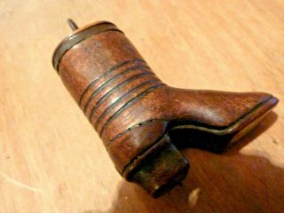 Antique Wooden/oak Boot Snuff Box With Brass Mounts 8 Cm Tall