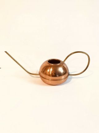 VINTAGE COPPER PLATED BRASS SMALL WATERING CAN W/ SPOUT LONG HANDLE ENGLAND 2