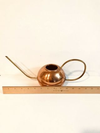 VINTAGE COPPER PLATED BRASS SMALL WATERING CAN W/ SPOUT LONG HANDLE ENGLAND 3