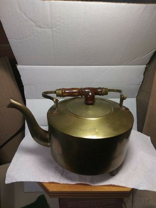 Vintage Brass Tea Kettle/coffee Pot With Wooden Handle And Patina.