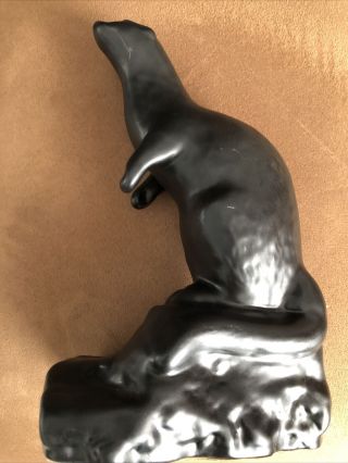 Vintage Blue Mountain Pottery Canada Black Otter 11” Mid Century Figurine