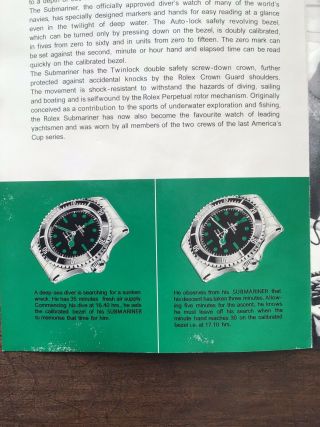 Libretto Brochure Rolex Submariner Ref.  5513 - Vintage - 1970 - Inglese - Rarissimo 6