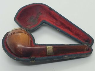 Antique Wdc Carved Meerschaum,  Silver & Amber Estate Pipe W/fitted Case
