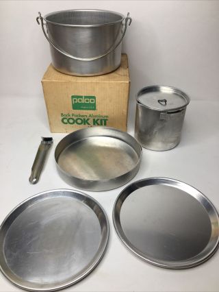 Palco Back Packers Aluminum Cook Kit No.  402.  Vtg 7 Pc.  Set - Cups Missing Usa