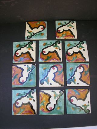 Vtg.  Mosaic Design Mexican Art Pottery Tile (set Of 11)