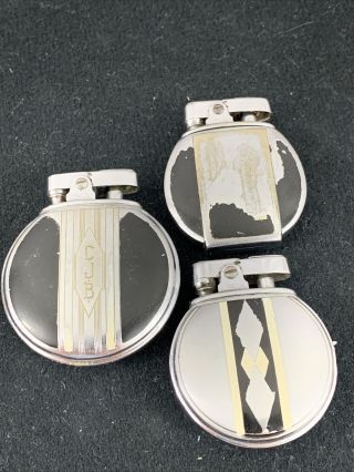 3 Vintage Ronson Pocket Lighters - With Enamel - Regent Jr,  Ace & Rondette Jr