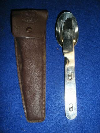 Vintage Boy Scout Silverware Imperial Fork Knife Spoon Set Brown Case Utensils