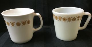 Vintage Corelle Butterfly Gold Mugs 1 - 3 1/2” Corning,  1 - 3 3/8” Pyrex
