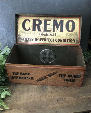 Antique Cremo Cigar Metal Tin Litho Box Humidor Counter Display Vintage Tobacco