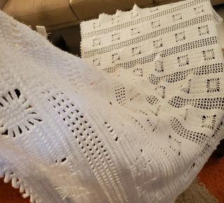 Vintage Handmade Scalloped Crochet Afghan Soft White Blanket Throw 33 " × 60 "