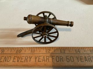 Antique Vintage Brass/cast Iron Mini Cannon Iron Base Collectible Toy Display