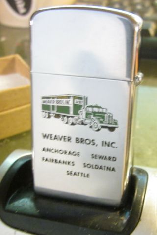 Vintage 1964 Weaver Bros,  Inc Truck Trucking Slim Zippo Lighter