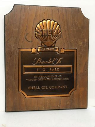 Vintage Shell Oil Company Wood/copper 15 Year Service Award Plaque