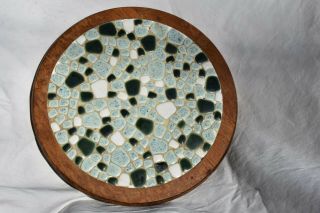 Large 12 " Vintage Mid Century Modern Mosaic 6 3/8 " Tile Trivet Blues & Greens