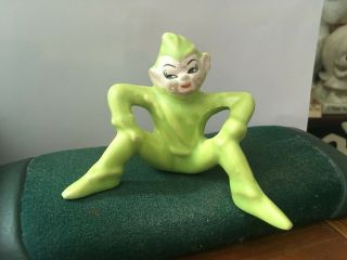 Vintage Christmas Gilner Elf Pixie Lime Green Ceramic Figurine 1950s