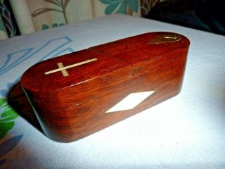 Antique/georgian Wooden Trick/ Puzzle Trinket/ Snuff Box With Inlaid Bovine Bone