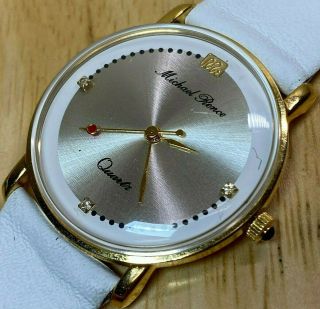 Vintage Michael Rence Men 22k Gold Plated Diamonds Quartz Watch Hour Battery
