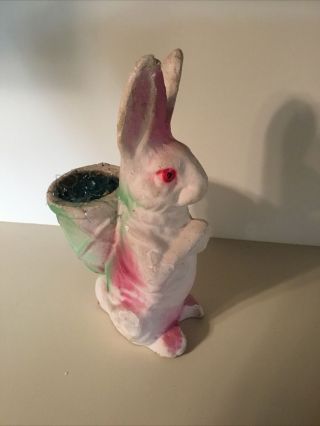 Vintage Paper Mache Easter Bunny Rabbit Candy Container 11 " Pink Highlights