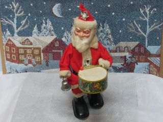 Vintage Santa Claus With Metal Drum And Bell 11 " Tall