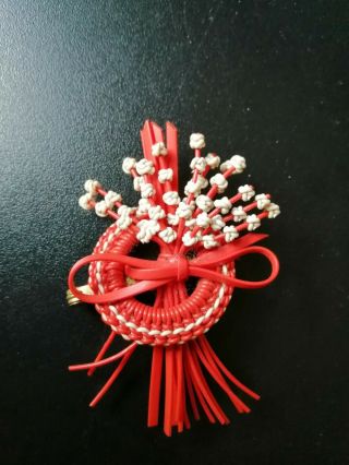 Vintage 1940s Early Plastic Red & White Electrical Wire Brooch