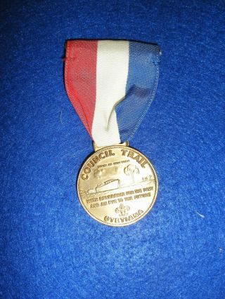 Vintage Otetiana Council Boy Scout Trail Award Medal Bsa Brass York State