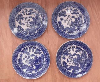 Set Of 4 Vintage Blue Willow Small Plates 6 " & 6 1/4 " Made In Japan
