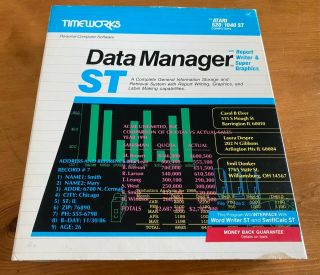 Timeworks Data Manager St Atari 520/1040 Computers Report Writer Graphics
