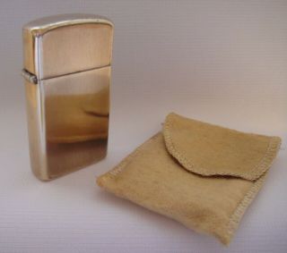 Vintage 1965 10k Gold Fill Slim Zippo Lighter,  Flannel Pouch