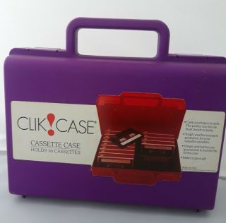 Vintage 90s Clik Case Purple Hard Plastic Cassette Tape Storage Holds 16 Tapes