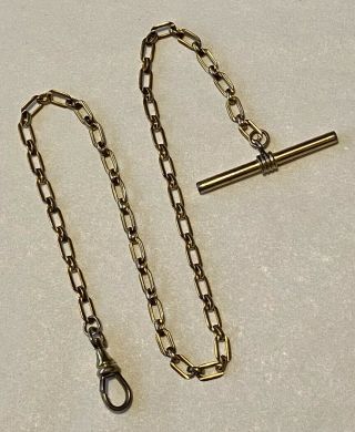 Vintage 13 - 1/2” Long Gold Tone Pocket Watch T - Bar Rectangle Link Fob Chain