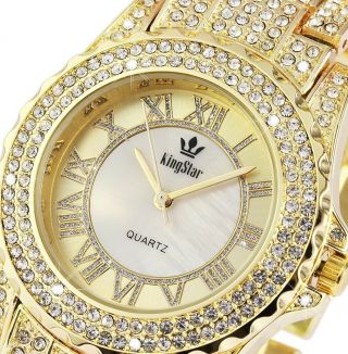 Damenuhr Quarz Armbanduhr Bling Luxus Gold Iced Out Perlmutt 180/056 Kingstar