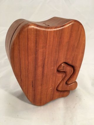 Vintage Wood Puzzle Box Worm And Apple - 5”x4”x2”