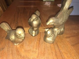 Vintage Brass Song Birds Set Of 3 Paperweight Figurines Mid Century Decor Gift